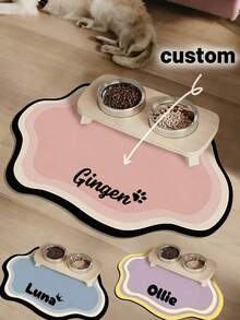 Customizable Quick-Drying Pet Feeding Mat, Personalized Pet Feeding Mat - Quick-Drying Waterproof Non-Slip Cat Bowl Mat, Can Print Pet Name - Splash-Proof, Absorbent, Easy To Clean Design, Paw Print Pattern, Suitable For Cats And Dogs, Machine Washable, Perfect Gift For Pet Owners. - Multicolor - View 3