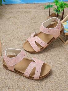 新款春夏儿童软底防滑露趾平底凉鞋，时尚百搭 - 淺粉色 - 查看 2