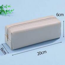 1pc Minimalist Leather-Look Pencil Case, Unisex Makeup Brush Holder Zipper Pouch, Foldable Stationery Organizer, Back To School Gift - Black - View 11