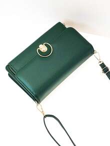 新款多功能大容量双拉链斜挎包，时尚简约又不失精致，适合休闲度假和约会，女士钱包，迷你钱包，小钱包，旅行必备挂绳 - 綠色 - 查看 4