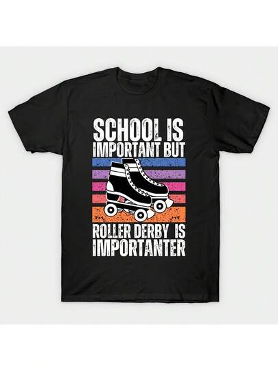 Camia "La escuela es imptante, pero el roller derby lo es aún más". Camia casual de manga cta para hombre con gráficos divertidos. Ropa infmal cómoda para el día a día. Ropa deptiva para el día a día. Camia con estampado divertido. Ajuste cómodo.Camia deptiva sencilla de cuello redondo, infmal, de manga cta, para crer, viajar, hacer ejercicio, para jóvenes, ropa de calle diaria, cómoda, para verano