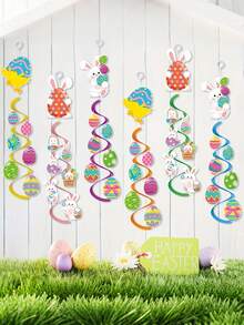 6pcs Easter Theme Spiral Hanging Decorations, Easter Decor Hanging Ornaments, Cute Bunny Eggs Party Decor, DIY Easter Party Decorations, Indoor Easter Party Supplies Hanging Spring Decor - Multicolor - View 5