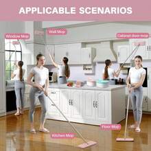 JOYMOOP Flat Mops, Microfiber Mop For Floor Cleaning And Wall Cleaner, 50" Mop Handle With Flexible 13" Flat Head With A Microfiber Mop Pad - White - MàuF - Xem 5