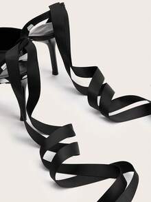 Pointed Toe Satin Polka Dot Lace-Up Stiletto High Heels, Sexy & Minimalist For Party & Banquet - Black - View 3