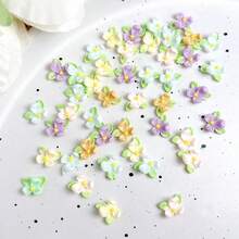100Pcs Mixed Styles Spring Summer Nail Art Charms Colorful Gardenia Nail Accessories For Floral Nails Decor Cream Resin Nail Supplies Luminous Design Nail Gems For Women DIY Manicure, Orange - 橘子 - 查看 4