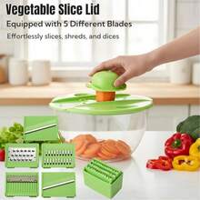 三合一大容量沙拉脱水器、大容量蔬菜清洗盆、4.8夸脱水果生菜烘干器，带5刀片切片器和蛋黄过滤丝器，适用于沙拉清洗