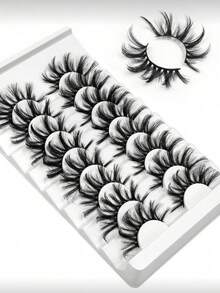 8 Pairs Fluffy Crossed False Eyelashes, Party & Daily Makeup Reusable Eyelash Extensions - Black - View 1