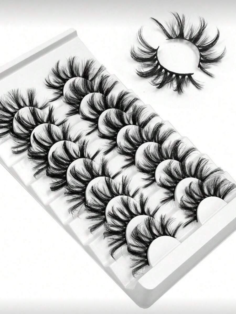8 Pairs Fluffy Crossed False Eyelashes, Party & Daily Makeup Reusable Eyelash Extensions - Black - View 1