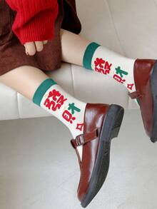 1 双女士中筒袜，图案寓意吉祥如意，寓意好运。 - 彩色 - 查看 5