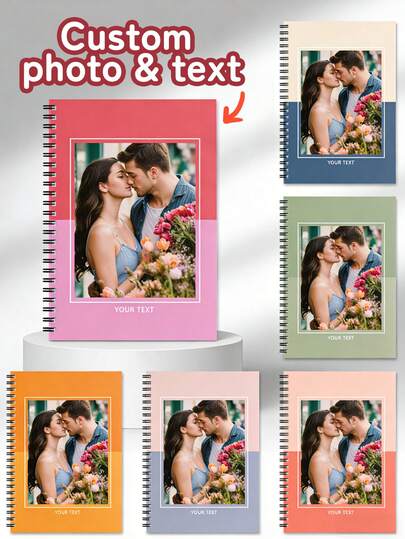 1pc Custom Personalized Couple Photos Spiral Notebook Travel Journal,Meeting Planner,Couple'S Anniversary Gift,Birthday Gifts For Girlfriend/Boyfriend,Wedding Gifts,Valentine'S Day Gifts School Supplies