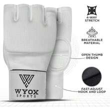 WYOX Vendas de Gel Boxeo, Guantes Interiores para Hombre y Mujer, Correa de muñeca de 80 cm, Soporte Acolchado para Nudillos, Vendas sin Dedos para Entrenamiento de MMA - L-XL-Blanco - Ver 2