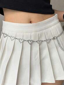 1pc Fashionable Heart-Shaped Rhinestone Waist Chain Metal Braided Belt For Women, Perfect Fit For Summer Dresses With Versatile And Personalized Style Halloween Valentine's Day Summer, School Fall, Autumn, Halloween - Bạc - Xem 7
