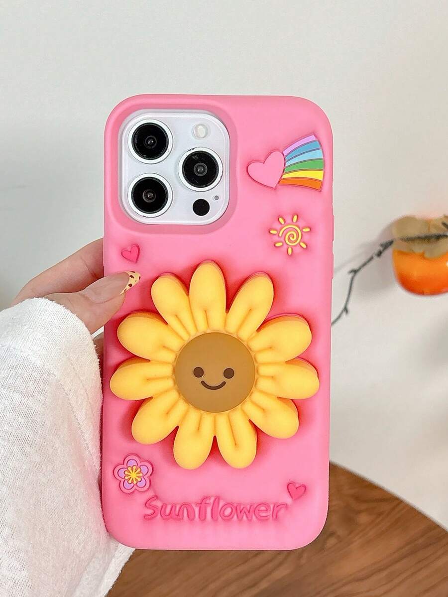 Sanrio 1pc Cute Sunflower Smiling Face Shockproof Phone Case - Pink - View 1