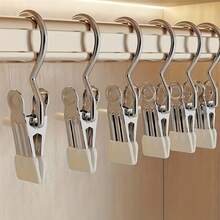 1pc Stainless Steel Hanging Clip, Clothes Drying Clip, Multi-Function Clothes Clip, Foldable Triangular Hanging Clip, Non-Slip Coated Anti-Rust Metal Home Storage Drying Small Clip, Suitable For Scarves, Ties, Pants - Multicolor - View 5