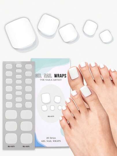 1 hoja de pegatinas de uñas de gel semi-curado - Primavera/Verano 26 piezas de pegatinas de uñas de gel UV blancas - Calidad de salón, manicura fácil - Adecuado para el uso diario casual de las mujeres en el hogar, pegatinas de uñas DIY