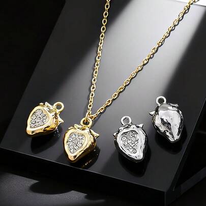 4Pcs 12x19mm Alloy Strawberry Chain Pendant Suitable For Diy Jewelry Accessories Necklace Earring Key Chain Material