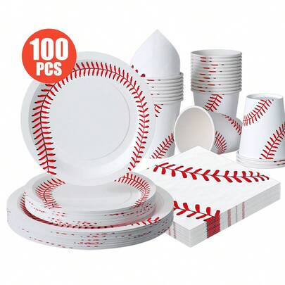 Sports-Themed Disposable Plates, Napkins, Cups Set, Suitable For 25 Guests, Disposable Paper Plates Party Supplies For Birthday, Wedding, Picnic