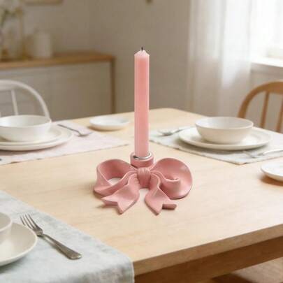 13*14cm Pink Ceramic Pillar Candles Base Creative Ceramic Bow Candlestick Home Decor