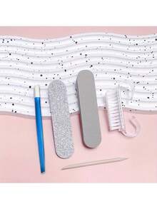 5 Pieces Per Set. Nail And Foot Care Set, Professional Nail Set, Nail Care Tools, Double-Sided Disposable Nail Files, Wooden Dead Skin Pusher, Nail Cleaning Tools, Nail Sticks, Nail Brush - Suitable For Professional And Home Nail Artistry - Multicolor - View 7
