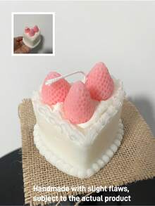 1pc Realistic Piped Cream Strawberry Cake Scented Candle (8cm/3.14in), Creative Shaped Candle, Handmade Soy Wax, Smokeless Candle, DIY Candle, Pure White Heart-Shaped Candle - Multicolor - View 13
