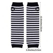 Nydotd Fingerless Long Sleeve Mittens Gloves Y2K Kawaii Japanese Harajuku Gothic Punk Knitted Striped Arm Warmer For Women,BlackWhite - 黑白 - 查看 7
