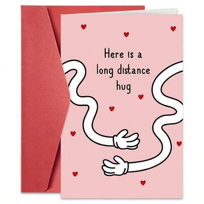 1pc "Long-Distance Hug" Condolence Card (With Envelope) - Elegant Pink Design, Uplifting Message Inside, Heartfelt Sympathy Greeting For Grieving Friends & Family, Thoughtful Comfort Gift