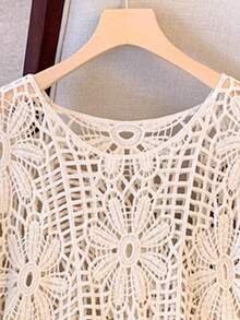 JIANHU Khăn choàng ren móc mùa hè dành cho nữ, kiểu dáng Bohemian với họa tiết hoa rỗng, thích hợp cho kỳ nghỉ biển và các lễ hội âm nhạc | Áo lót nhẹ thoáng khí, quà tặng Ngày của Mẹ. - Màu be - Xem 7