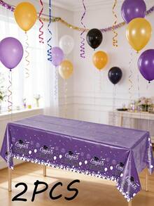3pcs 137x274CM/53.94x107.87IN Graduation Theme Tablecloth - Waterproof & Stain Resistant, Burgundy/Light Blue/Blue/Purple "Congrats GRAD" Letter + Graduation Cap Print, Plastic Material, Suitable For Graduation Party, Promotion Ceremony, Campus Celebration Events And Daily Use - Purple - View 9