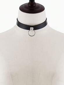1PC Leather Choker With O-Ring Thick Black Velvet For Women Holiday Gift - Black - View 4