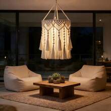 1个手工编织灯罩，波西米亚风流苏吊灯罩装饰 - 不含灯具和电源