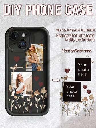 1pc Customized Valentine's Day Heart Flower Pattern Black Bamboo Shell Protective Phone Case, Suitable For IPhone17 Air 16 15 14 13 12 11promax, Galaxy S25 24 23 ULTRA FE A55 54 35
