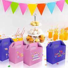 24Pack Dark Blue Gable Boxes For Party Favors, 7 * 3.5 * 6.6 Inch Goodie Box With Handles, Gable Gift Boxes For Party, Ba By Shower, Anniversary, Birthday,1Count(Packof24),DarkBlue - 深藍色 - 查看 9