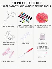 1pc Portable Sewing Tool Set, 10pcs Home Sewing Tool Kit Including Thread Box, Needles, Threader And Handmade Sewing Supplies. Suitable For Valentine's Day, Wedding, Birthday, Sewing Projects, Handmade Crafts, Sewing Supplies, Knitting, Sewing Accessories And Back To School Season. - Multicolor - View 5