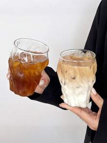 1pc 280ml/9.86oz Asymmetric Tree Patterned Glass Cup, Creative Bark Patterned Beverage Cup, Transparent Latte Coffee Cup, Simple Juice Cup, Cocktail Cup, Milk Cup, Summer Cold Drink Cup, Glass Cup, Suitable For Coffee, Beer - Multicolor - View 3