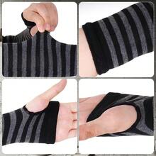 Nydotd Fingerless Long Sleeve Mittens Gloves Y2K Kawaii Japanese Harajuku Gothic Punk Knitted Striped Arm Warmer For Women,BlackGrey - 黑灰色 - 查看 6