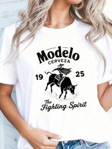 1pc Modelo Graphic Print Mens 100 Cotton T-Shirt, Casual Sports Style-4 - Trắng 4 - Xem 2