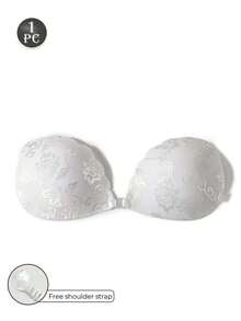 1 New Lace Push-Up Breathable Invisible Bra With Shell-Shaped Invisible Straps And Silicone Breast Patches; Lace Seamless Breathable Silicone Nipple Patches For Women, Wedding Dress Suspender Bra, Invisible Breast Patches, Wire-Free - Black - View 19