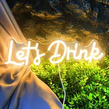 1pc Warm White Neon Sign With Slogan (Includes USB Cable + Hanging Hook): Soft White Light Effect For Easy Healing, Acrylic Material Is Transparent , Making It A Great Decorative Item For Parties. The "Let's Drink" Handwritten Font Design Has Dynamic And Casual Lines, Serving Both Atmosphere-Setting And Mood-Guiding Functions. This Neon Sign Slogan Light Is Suitable For Bar Counters, Home Gatherings, Friends' Parties, And Can Be Used Year-Round To Easily Create A Relaxed And Joyful Atmosphere, An Ideal Decorative Item For Casual Get-Togethers. - Warm White - View 7