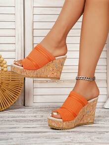 新款厚底坡跟女凉鞋拖鞋户外凉拖 - 橘色 - 查看 6