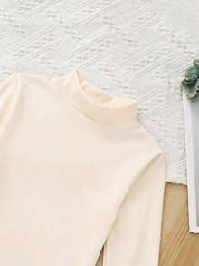 Maglia a collo alto a maniche lunghe per ragazze, tinta unita, intimo termico, pullover basic caldo adatto per primavera, autunno e inverno, adatto per ragazze pre-adolescenti, bambine, studenti delle scuole elementari - Albicocca - Visualizzare 2