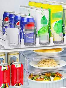 Beverage Pusher, Refrigerator Bottle & Can Organizer With Upgraded Dual-Layer Dividers And Positioning Clips, Kitchen Supplies, Wardrobe Storage & Organization, Desktop Storage