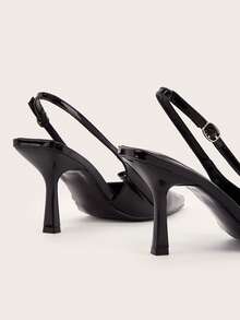Pointed Toe Patent Leather Minimalist Commuter Bow Buckle Office Stiletto High Heels - Black - View 3