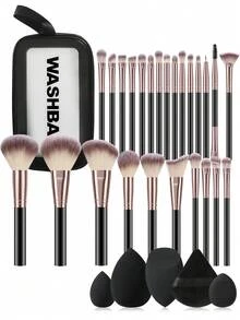 Eid Al-Fitr 31pcs Complete Makeup Brush Set, Including 25 Soft Brushes Such As Powder Brush, Blush Brush, Contour Brush, Highlighter Brush, Foundation Brush, Nose Shadow Brush, Eyeshadow Brush, Eyebrow Brush, Lip Brush, And Detail Brush + 1 Travel Waterproof Makeup Bag + 1 Triangular Puff + 2 Liquid Beauty Eggs + 1 Finger Puff + 1 Mini Beauty Eggs, Suitable For Beginners, Professional Makeup Artists, And Novice Beauty Practice Scenarios - Multicolor - View 2