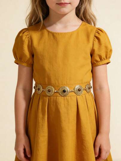 1 pieza Cinturón/Cadena de cintura para niños, Cadena de cintura dorada con piedra de ojo de tigre tallada hueca y linda para niñas, adecuada para faldas, uso diario, fiestas, festivales, regalos de cumpleaños, Año Nuevo