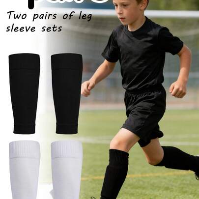2 Pairs Youth 4-14Y Football Shin Guards Leg Warmers, Breathable Leg Sleeves Compression Calf Supports Soccer Leg Warmers, Sweat-Wicking Athletic Leg Sleeves For Running, Fitness