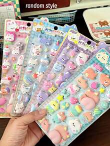 3D立体挤压玩具贴纸，可爱卡通动物宝宝益智手工装饰手机贴纸 - 彩色 - 查看 1