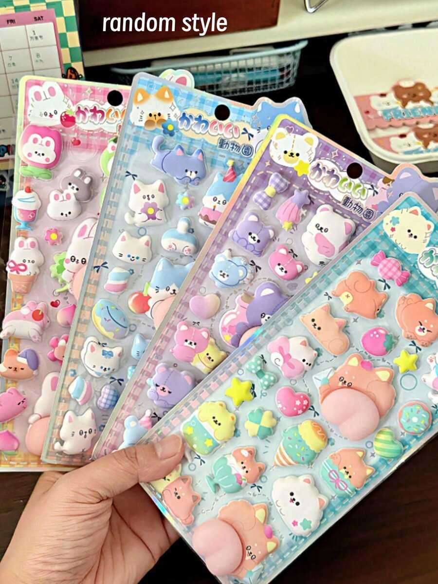 3D立体挤压玩具贴纸，可爱卡通动物宝宝益智手工装饰手机贴纸 - 彩色 - 查看 1