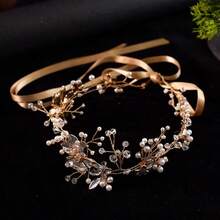 1pc Handmade White Flower Headpiece, Vintage Fashion Faux Pearl Bridal Headband, Hairclip-Free Retro Accessory For Travel, Photography, Elegant Occasions, Suitable For Wedding, French Style, Faux Pearl Graceful Hair Decor, Shiny Zinc Alloy For Proposal Valentine's Day Accessories - A - View 7