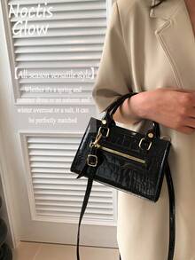 Mini Crocodile Pattern Multi-Use Handbag For Women ,Fashionable Animal Print Bag With Zipper Closure & Detachable Shoulder Strap – Perfect For Commute, Shopping, Gatherings & Parties, Premium Valentine's Day Gift For Her, Versatile Handheld/Shoulder/Crossbody Style, Stylish Compact Bag For All Daily & Special Occasions - 彩色 - 查看 4