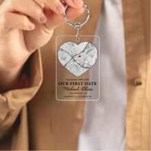 个性化地图钥匙扣，定制情侣饰品，初次约会礼物，情侣钥匙扣，位置地图钥匙扣，情人节男士礼物 - 彩色 - 查看 5